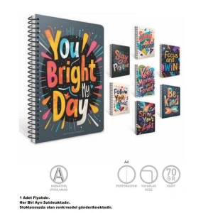 GIPTA MOTTO SPİRALLİ PRESSBOARD KARTON KAPAK A4 80YP KARELİ DEFTER - 7854 ( TEKLİ )