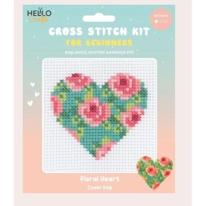 HELLO CRAFTS HC559 BAŞLANGIÇ SEVİYESİ KANAVİÇE KİTİ - ÇİÇEKLİ KALP