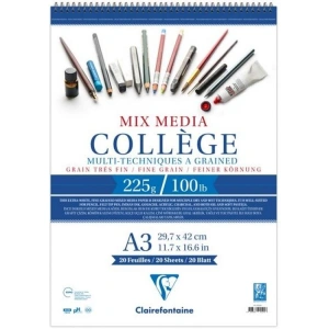 ESMO MX92524 CLAIREFONTAINE MIX MEDIA COLLAGE ÇOK AMAÇLI SPİRALLİ RESİM DEFTERİ/BLOK A3 225GR 20YP.