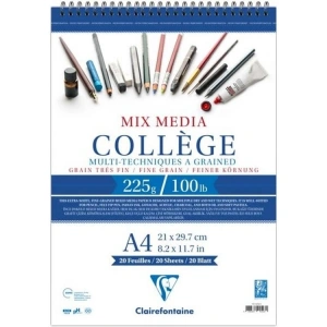 ESMO MX92523 CLAIREFONTAINE MIX MEDIA COLLAGE ÇOK AMAÇLI SPİRALLİ RESİM DEFTERİ/BLOK A4 225GR 20YP.
