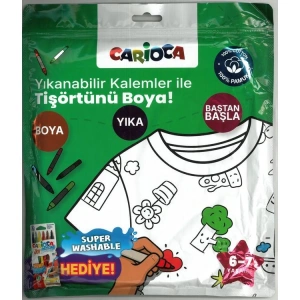 CARİOCA LN-80008 BOYANABİLİR KISA KOL TİŞÖRT - YIKANABİLİR HEDİYELİ KEÇELİ KALEMLER İLE TİŞÖRTÜNÜ BOYA! 6-7 YAŞ