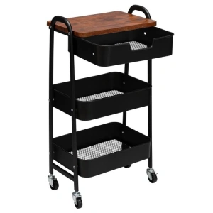 KRAF 495G TEKERLEKLİ METAL 3 KATLI ÇEKMECELİ RAF ÜNİTESİ SİYAH