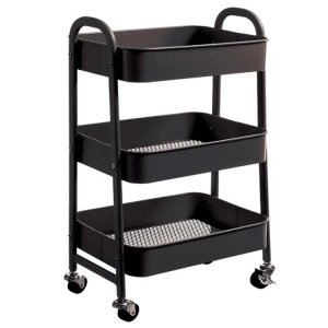 KRAF 494G TEKERLEKLİ METAL 3 KATLI RAF ÜNİTESİ SİYAH