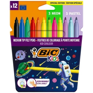 BİC KIDS COSMO KEÇELİ BOYA KALEMİ 12 Lİ - 6 STANDART - 3 NEON - 3 PASTEL RENK