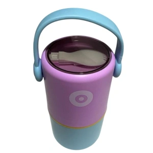 VAGONLİFE PASLANMAZ ÇELİK KULPLU TAŞINABİLİR 2 BÖLMELİ SİLİNDİR YEMEK KABI - LUNCH BOX VGN1267B 820ML - MOR