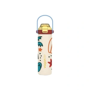 VAGONLİFE ÇELİK  PİPETLİ/ PİPETSİZ ÇİFT KULLANIM KULPLU MATARA/TERMOS DESENLİ VGN1111 600ML  - BEJ