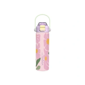 VAGONLİFE ÇELİK  PİPETLİ/ PİPETSİZ ÇİFT KULLANIM KULPLU MATARA/TERMOS DESENLİ VGN1111 600ML  - PEMBE