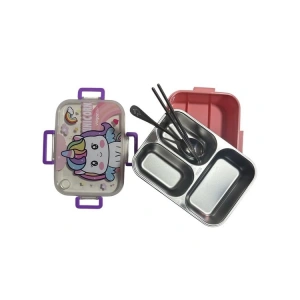 VAGONLIFE PASLANMAZ ÇELİK YEMEK KABI TEK KATLI 3 BÖLMELİ - LUNCH BOX 750 ML BL50555-1 - PEMBE UNICORN