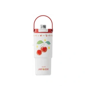 VAGONLİFE DILLER PASLANMAZ ÇELİK ÇİFT KAPAK PİPETLİ/ PİPETSİZ KULLANIM EL ASKI KULPLU DESENLİ CUP TERMOS D9505 880ML - RED
