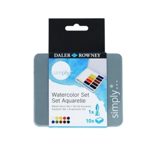DALER ROWNEY SIMPLY WATERCOLOR SULU BOYA SETİ 10LU (10 RENK+1 AD FIRÇA) METAL KUTU - FT134500014