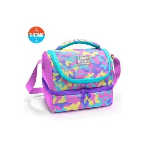 CORAL HIGH 37201 KIDS SARI PEMBE LAVANTA KAMUFLAJ DESENLİ THERMO İKİ KATLI  BESLENME ÇANTASI