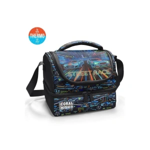 CORAL HIGH 37210 KIDS SİYAH ÇOK RENKLİ YARIŞ ARABASI DESENLİ THERMO İKİ KATLI  BESLENME ÇANTASI