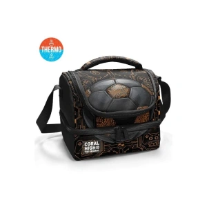 CORAL HIGH 37208 KIDS SİYAH FUTBOL DESENLİ THERMO İKİ KATLI  BESLENME ÇANTASI