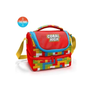 CORAL HIGH 37216 KIDS RENKLİ BLOK DESENLİ THERMO İKİ KATLI  BESLENME ÇANTASI