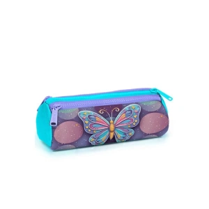 CORAL HIGH 31006 PASTEL RENKLİ KELEBEK DESENLİ ÜÇ BÖLMELİ KALEM ÇANTASI