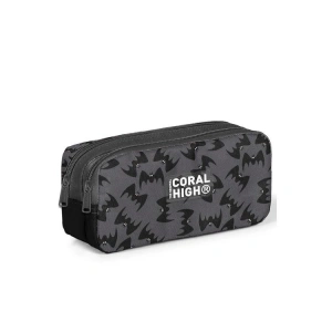 CORAL HIGH 31044 GRİ SİYAH YARASA DESENLİ İKİ BÖLMELİ KALEM ÇANTASI