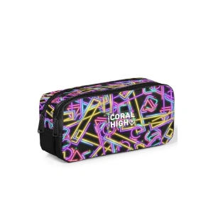 CORAL HIGH 31048 RENKLİ NEON DESENLİ İKİ BÖLMELİ KALEM ÇANTASI