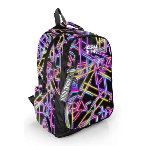 CORAL HIGH 33248 SİYAH RENKLİ NEON DESENLİ ÜÇ BÖLMELİ SIRT ÇANTASI