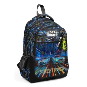 CORAL HIGH 33259 RENKLİ YARIŞ ARABASI DESENLİ ÜÇ BÖLMELİ SIRT ÇANTASI