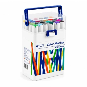 STA 910324 ÇİFT UÇLU ALKOL BAZLI MARKER 1mm/1-7mm UÇ KALEM SETİ 24LÜ (RENK) TAŞIMA SAPLI PLASTİK KUTULU