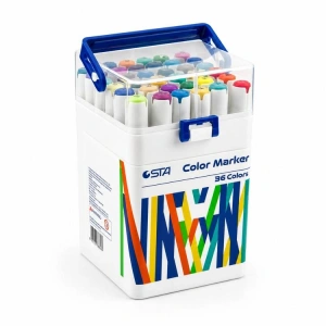 STA 910336 ÇİFT UÇLU ALKOL BAZLI MARKER 1mm/1-7mm UÇ KALEM SETİ 36LI (RENK) TAŞIMA SAPLI PLASTİK KUTULU