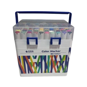 STA 910380 ÇİFT UÇLU ALKOL BAZLI MARKER 1mm/1-7mm UÇ KALEM SETİ 80Lİ (RENK) TAŞIMA SAPLI PLASTİK KUTULU