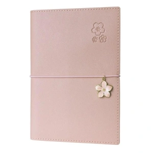 VICTORIAS JOURNALS ÇİÇEK 124-1042 VEGAN DERİ KAPAK LASTİKLİ 13X18 cm 80 gr. 96 YP. KREM ÇİZGİLİ DEFTER PASTEL PEMBE