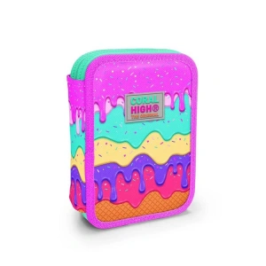 CORAL HIGH KIDS 11131 PEMBE RENGARENK DONDURMA DESENLİ ÇİFT KATLI KALEM ÇANTASI