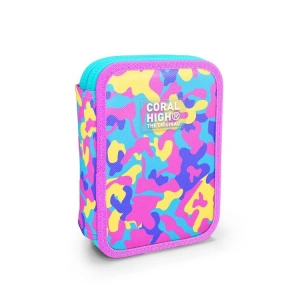 CORAL HIGH KIDS 31101 PEMBE SARI LAVANTA KAMUFLAJ DESENLİ ÇİFT KATLI KALEM ÇANTASI