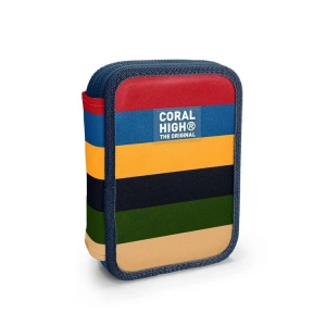 CORAL HIGH KIDS 31103 RENKLİ ÇİZGİ DESENLİ ÇİFT KATLI KALEM ÇANTASI
