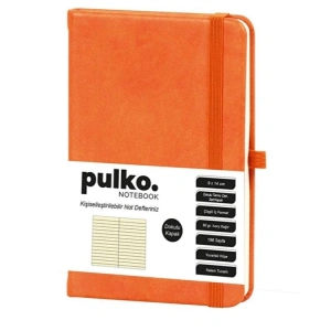 PULKO PND040  SERT KAPAK 9x14cm 80gr.176 SAYFA TERMO DERİ ÇİZGİLİ NOT DEFTER - TURUNCU