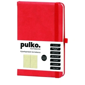 PULKO PND040  SERT KAPAK 9x14cm 80gr.176 SAYFA TERMO DERİ ÇİZGİLİ NOT DEFTER - KIRMIZI