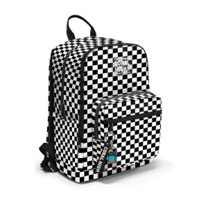 CORAL HIGH 23677 KIDS SİYAH BEYAZ DAMA DESENLİ DÖRT BÖLMELİ SIRT ÇANTASI