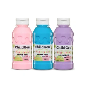 CHILDGEN NATUREL COLORS - PARMAK BOYASI CANLI PASTEL RENKLER 3LÜ SET 350ML  PEMBE-MAVİ-MOR