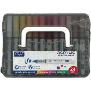 KRAF 666 AKRİLİK MARKER YUVARLAK UÇ BOYA KALEMİ SETİ 24LÜ