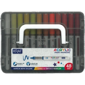 KRAF 666 AKRİLİK MARKER YUVARLAK UÇ BOYA KALEMİ SETİ 48Lİ