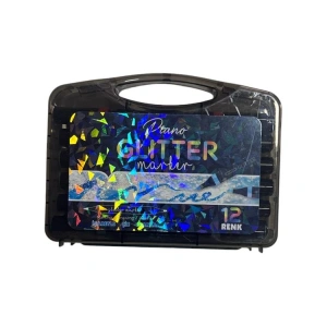 TMN 719805 PIANO GLITTER SİMLİ METALİK ÇİFT UÇLU MARKER KALEM SETİ PLASTİK ÇANTALI 12 RENK