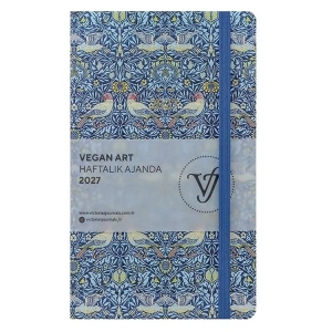 VICTORIAS JOURNALS 226-2317 13x21cm SMYTH VEGAN ART SERT KAPAK CEPLİ LASTİKLİ HAFTALIK AJANDA - DESEN 1
