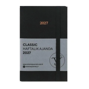 VICTORIAS JOURNALS 226-2352 9x14 cm CLASSIC SERT KAPAK CEPLİ LASTİKLİ HAFTALIK AJANDA - SİYAH
