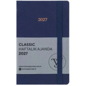 VICTORIAS JOURNALS 226-2353 9x14 cm CLASSIC SERT KAPAK CEPLİ LASTİKLİ HAFTALIK AJANDA - MAVİ