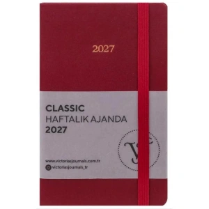 VICTORIAS JOURNALS 226-2354 9x14 cm CLASSIC SERT KAPAK CEPLİ LASTİKLİ HAFTALIK AJANDA - KIRMIZI