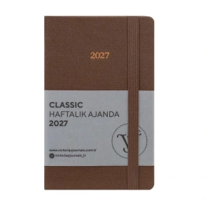 VICTORIAS JOURNALS 226-2359 9x14 cm CLASSIC SERT KAPAK CEPLİ LASTİKLİ HAFTALIK AJANDA - KAHVERENGİ