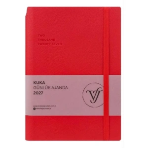 VICTORIAS JOURNALS 226-2399 14x20,5 cm KUKA 416 SAYFA RENKLİ KENAR LASTİKLİ CEPLİ ESNEK KAPAK GÜNLÜK AJANDA - KIRMIZI