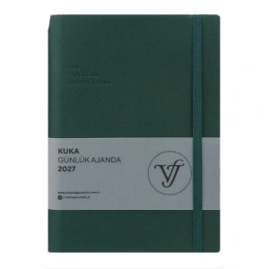 VICTORIAS JOURNALS 226-2405 14x20,5 cm KUKA 416 SAYFA RENKLİ KENAR LASTİKLİ CEPLİ ESNEK KAPAK GÜNLÜK AJANDA - ORMAN YEŞİLİ