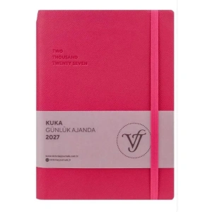 VICTORIAS JOURNALS 226-2407 14x20,5 cm KUKA 416 SAYFA RENKLİ KENAR LASTİKLİ CEPLİ ESNEK KAPAK GÜNLÜK AJANDA - MACENTA