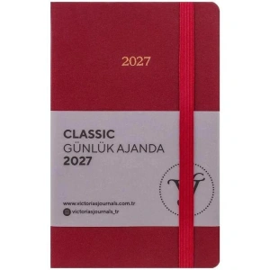 VICTORIAS JOURNALS 226-2424 9x14 cm CLASSIC SERT KAPAK CEPLİ LASTİKLİ GÜNLÜK AJANDA - KIRMIZI