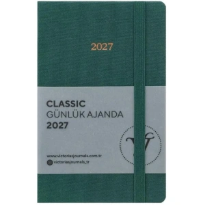 VICTORIAS JOURNALS 226-2425 9x14 cm CLASSIC SERT KAPAK CEPLİ LASTİKLİ GÜNLÜK AJANDA - YEŞİL