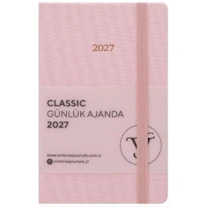 VICTORIAS JOURNALS 226-2428 9x14 cm CLASSIC SERT KAPAK CEPLİ LASTİKLİ GÜNLÜK AJANDA - PEMBE