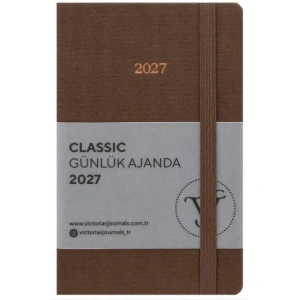 VICTORIAS JOURNALS 226-2429 9x14 cm CLASSIC SERT KAPAK CEPLİ LASTİKLİ GÜNLÜK AJANDA - KAHVERENGİ