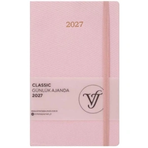 VICTORIAS JOURNALS 226-2484 13 X 21 cm CLASSIC SERT KAPAK CEPLİ LASTİKLİ GÜNLÜK AJANDA - PEMBE